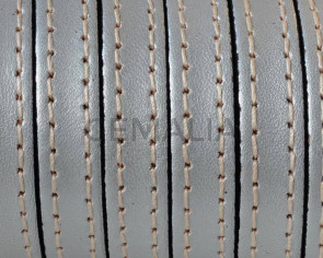 Cordon de Cuero Plano cosido. 10x2mm. Plata metalizada. Calidad superior. Precio Especial