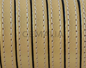 Cordon de Cuero Plano cosido. 10x2mm. Oro metalizado. Calidad superior. Precio Especial