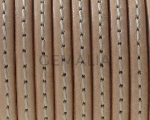 Cordon de Cuero. Plano cosido. 5x1,5mm. Natural - cantos al tono. Calidad superior. Precio Especial