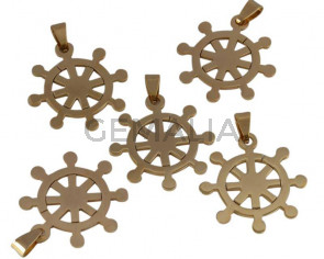 Acero inoxidable 304. Colgante. Timon. 36x34x1,5mm. Dorado. Int.8x4mm
