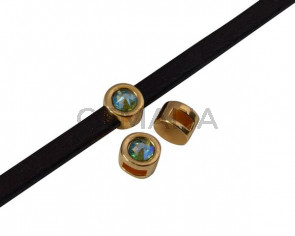 Entrepieza de SWAROVSKI y Zamak. Moneda 8mm. Dorado-Peridot Shimmer. Int.5x2mm