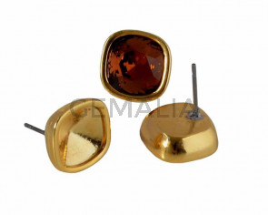 Pendiente Zamak. 13x13mm. Sin piedra. Para Swarovski 4470-10mm. Dorado.