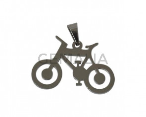 Acero inoxidable 304. Colgante bicicleta. 27x17x15mm. Plateado. Int.3x6mm