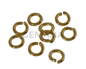 Arandela de laton redonda abierta. 6x6x1,2mm. Dorado. Int.3,6mm