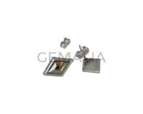 Pendiente de Swarovski y Zamak. Rombo 16x10mm. Plateado-Golden Shadow.