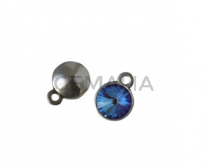 Colgante moneda Swarovski y Zamak 15mm. Plat-Burgundy Del. Int.2,5mm