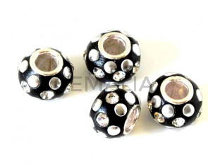 Resina/Rhinestone. Rondel. 15x10mm. Negro-cristal. Int.5mm aprox.