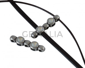 Conector de SWAROVSKI y Zamak 26x6mm. Plateado-Light Grey Delite.Int.1,8/3x1,7mm