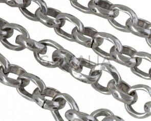 Cadena eslabon irregular de laton 15x15mm. Plateado. 
