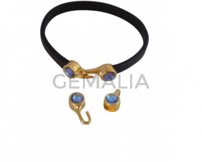 Cierre garfio de SWAROVSKI y Zamak. Set 2 piezas 6x15mm - 6x11mm. Dorado-Burgundy Delite. Int.5x2mm