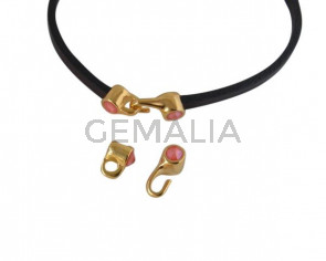 Cierre garfio de SWAROVSKI y Zamak 11x4,5mm con terminal moneda. Dorado-Light Coral. Int.3x2mm