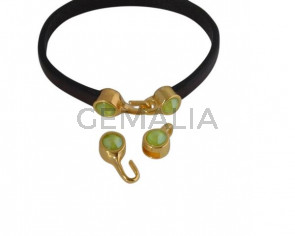 Cierre garfio de SWAROVSKI y Zamak. Set 2 piezas 6x15mm - 6x11mm. Dorado-Lime. Int.5x2mm