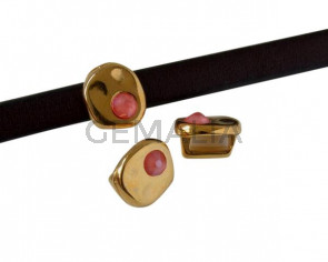 Entrepieza de SWAROVSKI y Zamak moneda 8,3x8x8mm. Dorado-Light Coral. Int.5x2,5mm