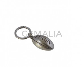 Llavero de Zamak rugby. Balon 38x24x12mm. Plateado. 