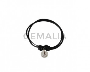 Pulsera de running de laton y cuero 2mm. Negro. Adaptable.Calidad Sup.