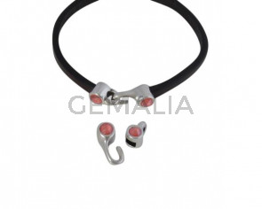 Cierre garfio de SWAROVSKI y Zamak 11x4,5mm con terminal moneda. Plateado-Light Coral. Int.3x2mm