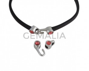 Cierre garfio de SWAROVSKI y Zamak 11x4,5mm con terminal moneda. Plateado-Padparadcha. Int.3x2mm