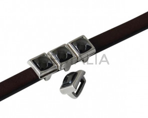 Entrepieza de SWAROVSKI cuadrado 6x6mm. Plateado-Jet Hematite Pearl. Int.5x2,5mm