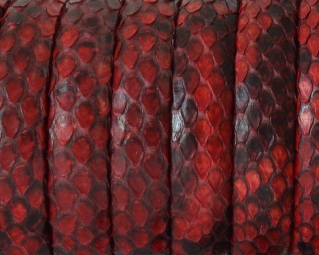 Python skin Leather cord. Half Round. 10x5mm. Red.