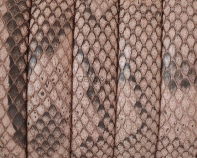 Python skin Leather cord. Half Round. 10x5mm. Salmon color.