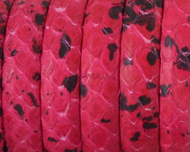 Python skin Leather cord. Half Round. 10x5mm. Fuchsia.