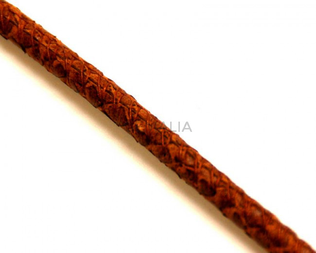 Round Leather cord. 5mm. Snake engraved. Camel. Best.