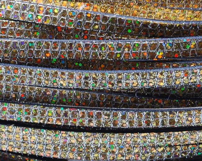 Flat Leather cord. 6x2mm. Gold glitter. Best Quality.