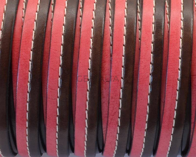 Flat Stitched leather cord. 10x2cm. Dark brown-red. Best Quality.