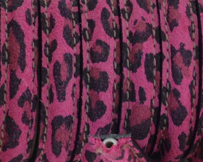 Hald Round Leather cord. 10x5mm. Leopard. Fuchsia. Inn.1,5mm. Best Quality.