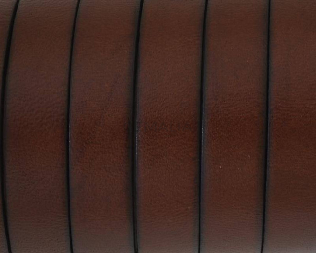 Flat Leather cord 10x1.5mm. Cognac-black. Best Quality. Bulk Price.