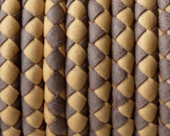 Bolo Braided Round Leather Cord. 5mm. Denver.Dark-light brown.Inn.1mm.approx.Best Quality
