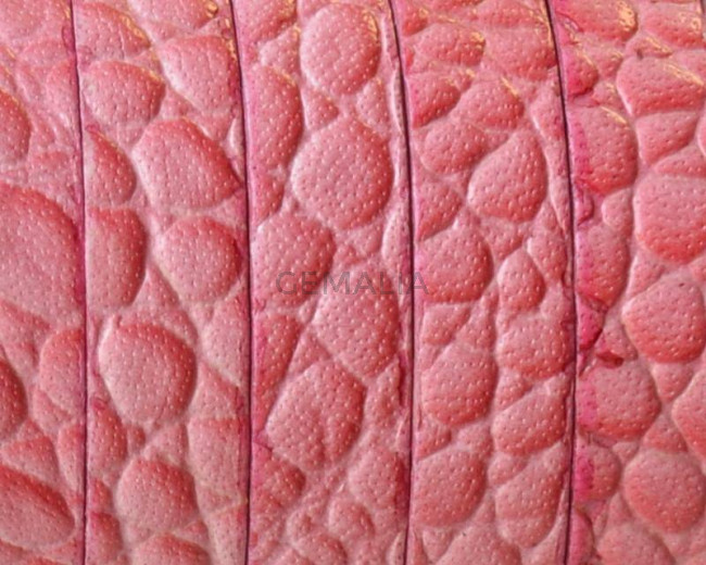 Flat Leather cord. 10x1.5mm. Snake engraved. Pink. Best Quality.