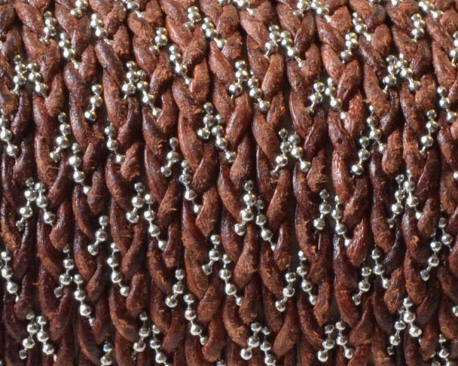 Kangaroo leather Flat braided cord. With chain. 3x1.8mm. Brown.Best Quality