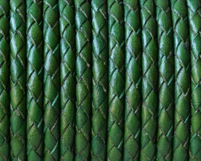Bolo Braided Round Leather Cord. 3mm. Green. Best Quality.