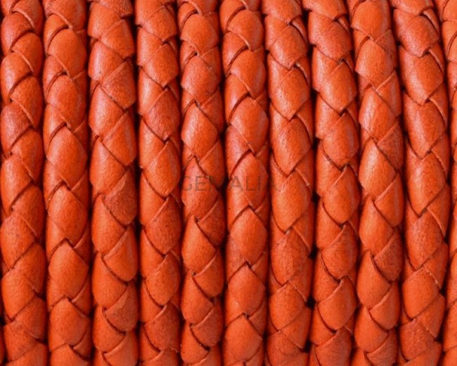 Braided round leather cord 5mm. Orange. Best Quality.