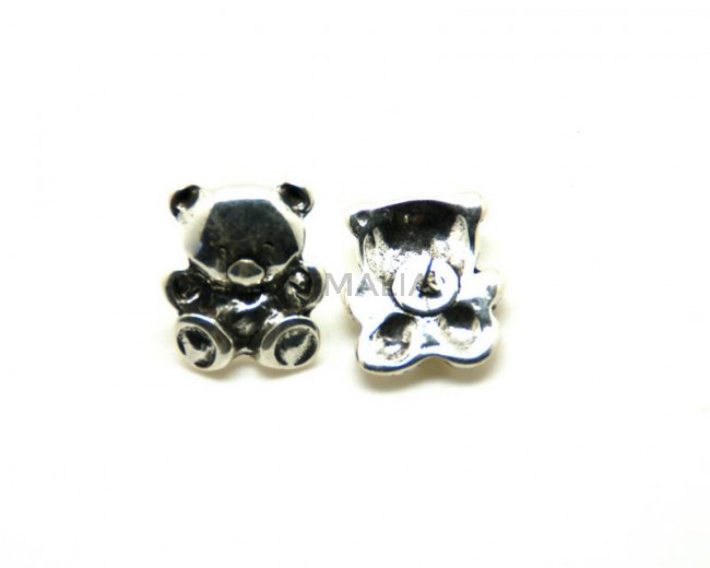 Zamak. Earrings. Bear. 20.5x18.5mm. Silver Color.