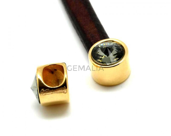 Zamak/Swarovski.Ending for Regaliz.Coin.Gold-Black Diamond.Inn.10x6mm.