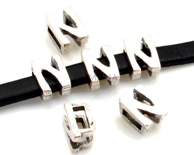 Zamak. Letter N. 9.5mm. Silver color. Inn.6x2.5mm.