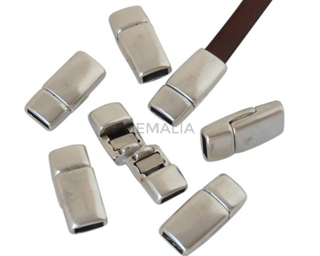 Magnetic clasp Zamak. Flat. 16x7.5mm. Silver color. Inn.5x2mm. Bulk Price.