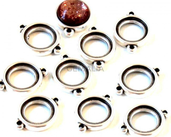 Zamak. Connector. 20x15mm. No hole. Inn. Stone 12mm. Silver.