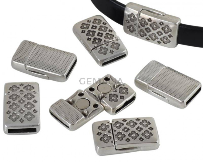 Zamak. Clasp. Flat. 23x13mm. Flowers. Silver. Inn.10x2mm.