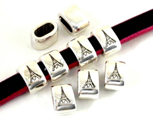 Zamak. 14.5x9.5mm. Tower. Paris. Silver. Inn.10x5mm.