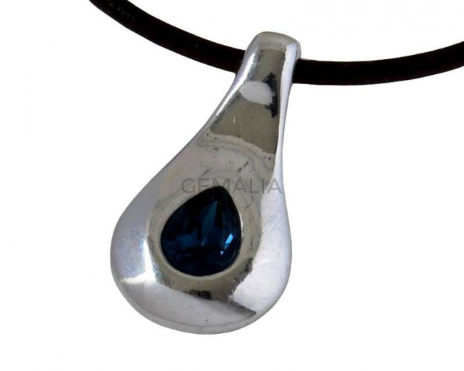 Zamak/SWAROVSKI Pendant .Teardrop. 27x14mm. Silver-Montana. Int.2.2mm
