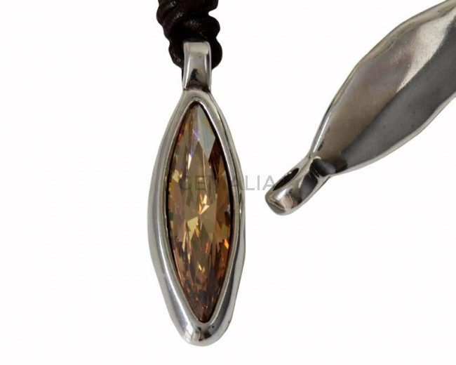 Zamak/SWAROVSKI Pendant. 50x14mm. Silver-Golden Shadow. Int.5mm