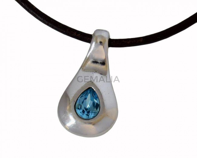 Zamak/SWAROVSKI Pendant .Teardrop. 27x14mm. Silver-Aquamarine. Int.2.2mm
