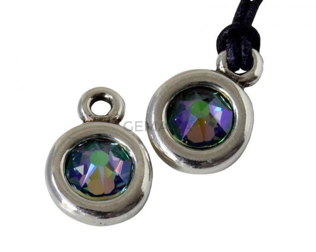 Zamak/SWAROVSKI Pendant. 17x11mm Coin. Silver-Paradise Shine. Inn.2mm