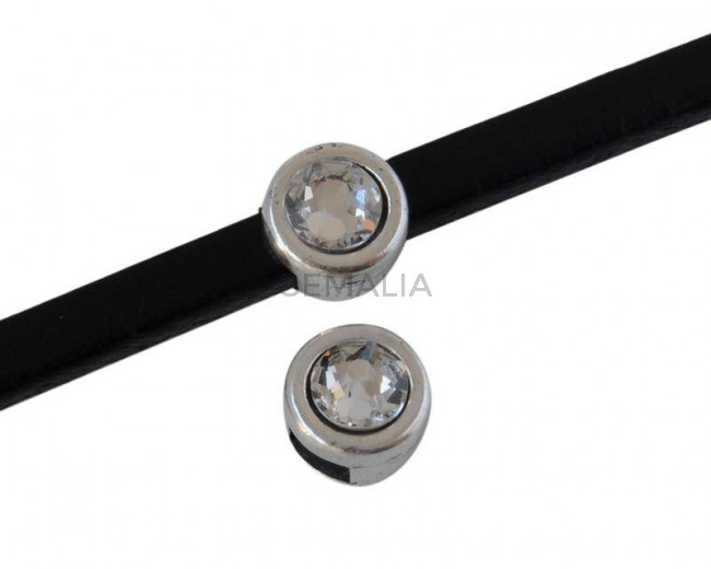 Zamak/SWAROVSKI Slider. 6x4mm. Silver-Crystal. Inn.3x2mm