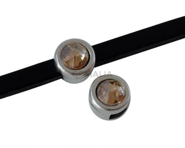 Zamak/SWAROVSKI Slider. 6x4mm. Silver-Golden Shadow. Inn.3x2mm