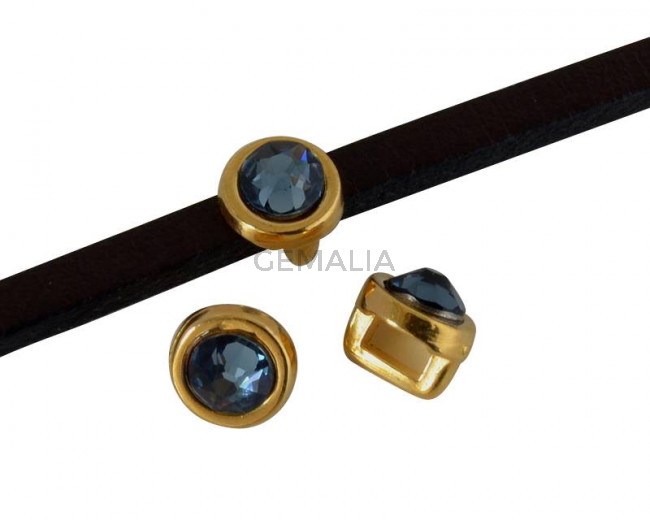 SWAROVSKI and Zamak Slider. 6x4mm coin. Gold-Denim Blue. Inn.3x2mm