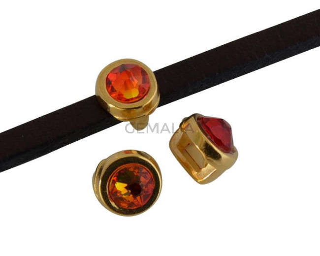 SWAROVSKI and Zamak Slider. 6x4mm coin. Gold-Fireopal. Inn.3x2mm